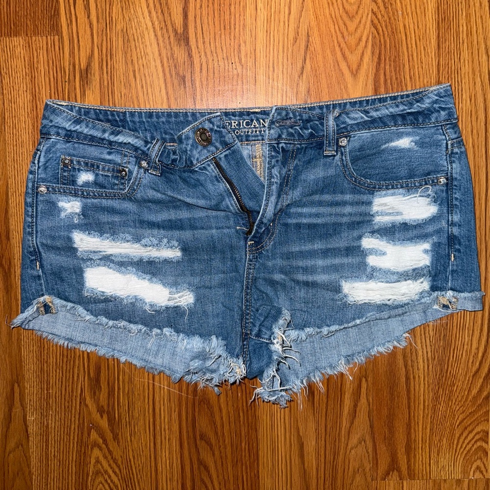 American Eagle Outfitters Blue Distressed Jean Shorts